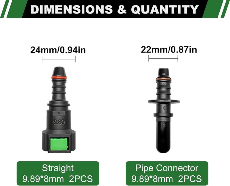 Japtend Fuel Line Quick Connect Set, 2 Sets Fuel Line Hose Quick Release Connect Fittings Include Straight Pipe Connector SAE 9.89mm to ID 8mm - Image 2